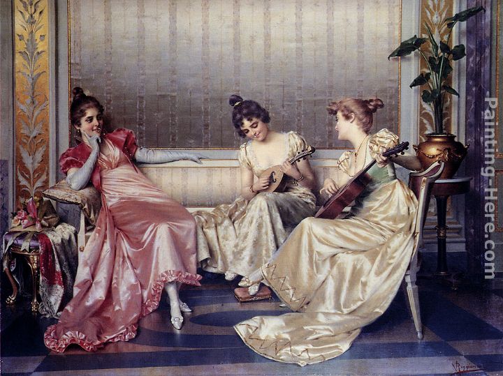 Elegant Figures In An Interior painting - Vittorio Reggianini Elegant Figures In An Interior art painting